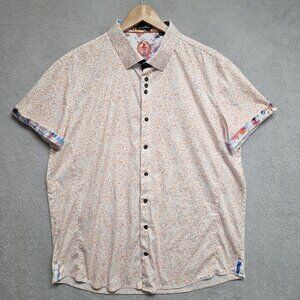 Au Noir Shirt Mens 2XL Size 6 Orange Floral Button Up Performance 360 Stretch